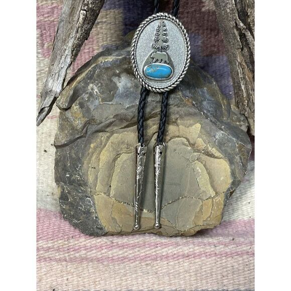 TURQUOISE BEAR SILVER BOLO LARIAT Y NECKLACE MENS WOMENS MOM DAD GIFT WESTERN - Picture 16 of 16